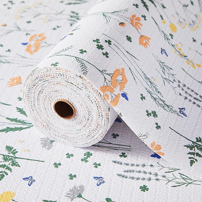 Beautysaid Shelf and Drawer Liner for Kitchen Cabinet, Non Adhesive Non Slip Shelf Paper Waterproof Washable Thickened for Dresser Pantry Shelve Bathroom Protector Liner(Floral,18 in x 10 FT)