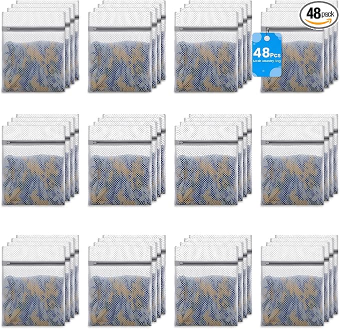 Honeycomb Mesh Laundry Bags for Delicates - 12x16 Inches Medium Washing Bags for Bras, Lingerie, Socks, Baby Clothes - Gentle Wash Protection with Zipper Closure (48)
