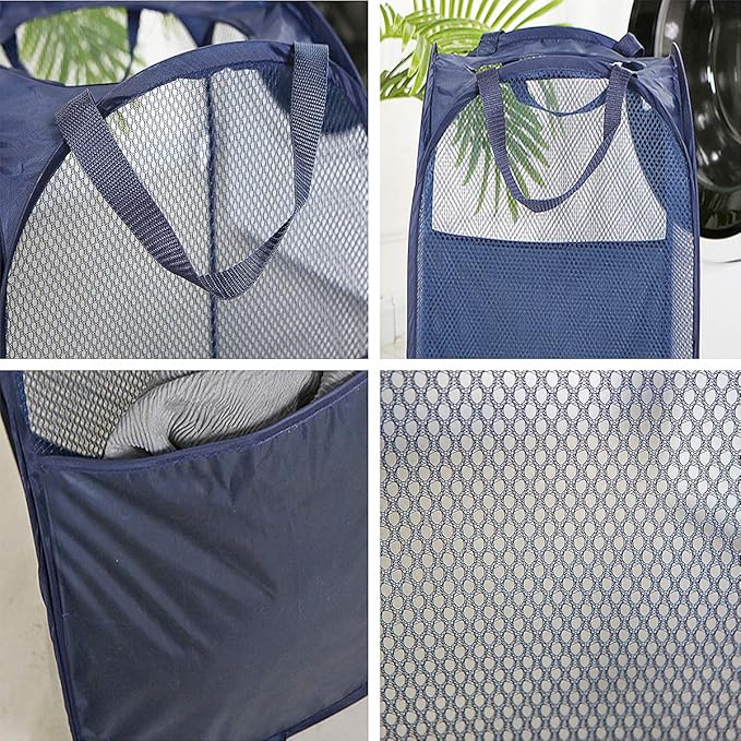 2 pop-up Laundry Hampers，Foldable mesh Laundry Baskets (Each with 2 Reinforced Handles), Blue ……