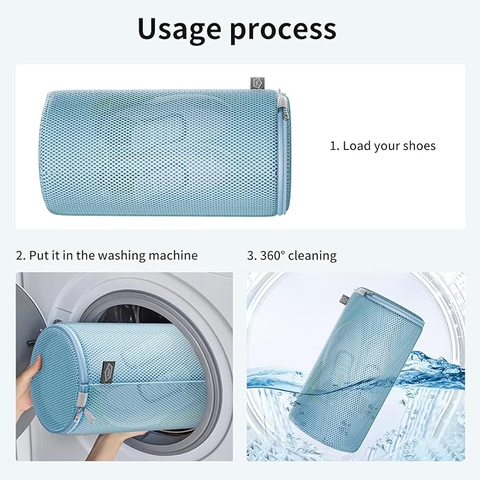 Kimmama Shoe Washing Machine Bag, Shoe Bag for Washing Machine, Mesh Laundry Bags for Sneakers, Footwear, Trainers, Slippers, Blue Sandwish Net, 8x15"