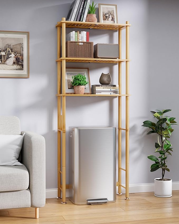 Kitsure 3-Tier Bamboo Over The Toilet Storage Cabinet, Bathroom Organizer and Above Toilet Shelf with Paper Holder, Freestanding Space Saving Rack with Wall Anchor, Natural (63” H)