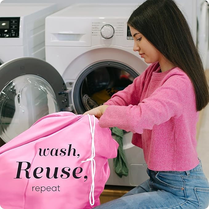 Nylon Laundry Bag - Locking Drawstring Closure and Machine Washable. These Large Bags will Fit a Laundry Basket or Hamper and Strong Enough to Carry up to Three Loads of Clothes. (Pink), 22" x 32"