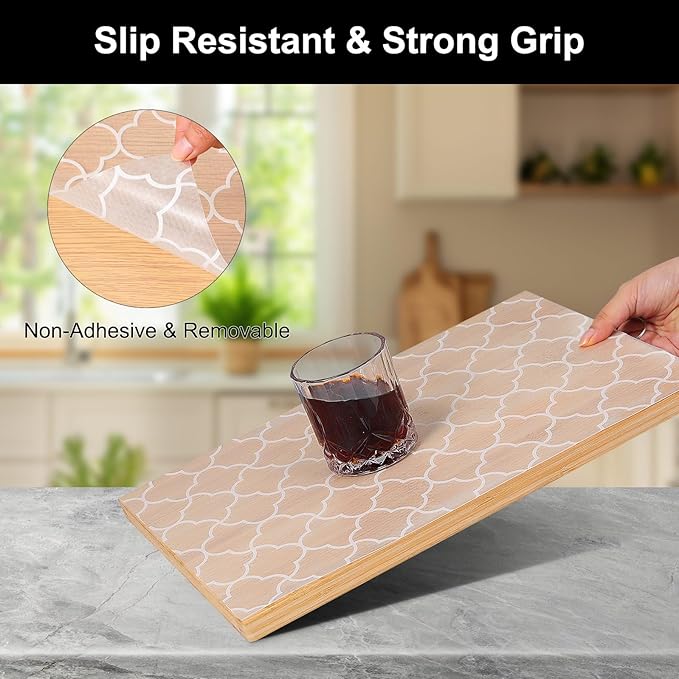Cooyes Shelf Liner – Premium Non-Adhesive Cabinet & Drawer Liner for Kitchen – Waterproof Shelf Paper with Modern Pattern – Durable EVA Cabinet Mat – Easy to Cut （12" W x 120" L）