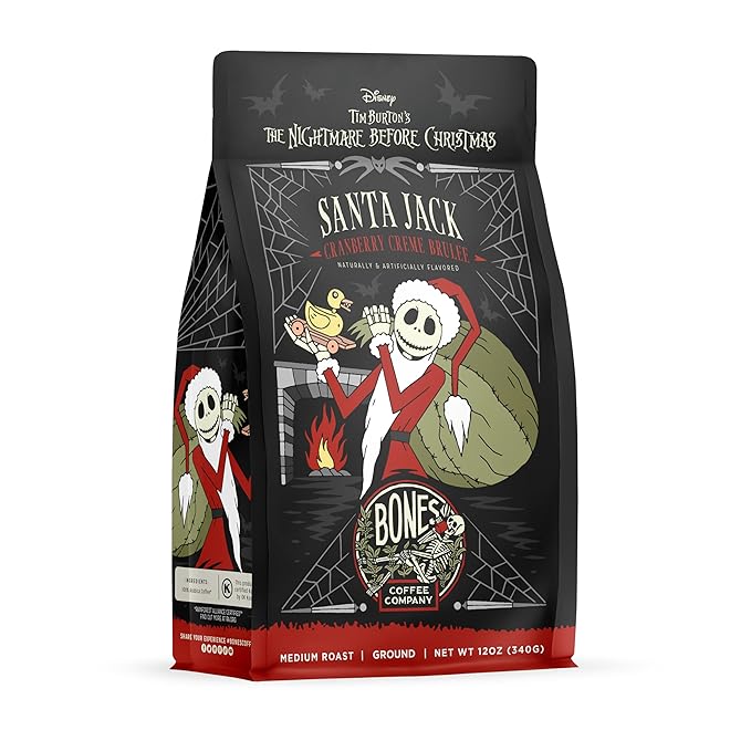 Bones Coffee Company The Nightmare Before Christmas Pumpkin King Flavored Coffee Beans, Whole Bean Coffee Medium Roast Low Acid, Pumpkin Pecan Praline Flavor (12 oz)