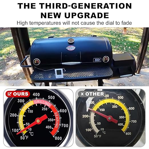 ELFFILLA BBQ Thermometer 2-3/8" Oversized Dial, 50-800°F Smoker Thermometer Weatherproof with Easy Read Numbers - Grill Temp Gauge for Charcoal Grill & Meat Smoking Kit Includes Mounting Hardware