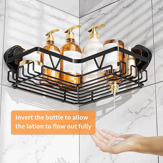 KEGII Corner Shower Caddy Suction Cup, Corner Shower Shelves with Soap Holder, No Drilling Suction Cup Bathroom Organizer with Hooks, Removable Bathroom Storage Rack, 3 Pack - Black
