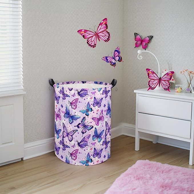 HIYAGON Butterfly Baby Laundry Basket & Toy Storage Bin, Purple Butterfly