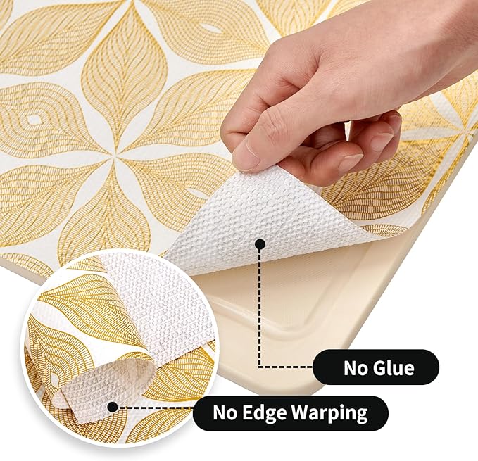 Shelf Liners for Kitchen Cabinets 12in x 20FT, Non Adhesive Cabinet Liner Strong Non-Slip Golden Leaf Drawer Liner, Easy to Clean for Shelf, Cabinet with Knife and Tape Measure