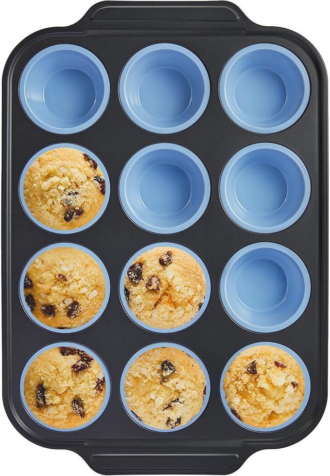 BRONYPRO Silicone Muffin Pans for Baking with Metal Frame, Egg Bite Molds, Cupcake Pans 12 Regular Size, Muffin Tins Easy to Pop Nonstick Non Toxic Bakeware for Oven,Rose Pink