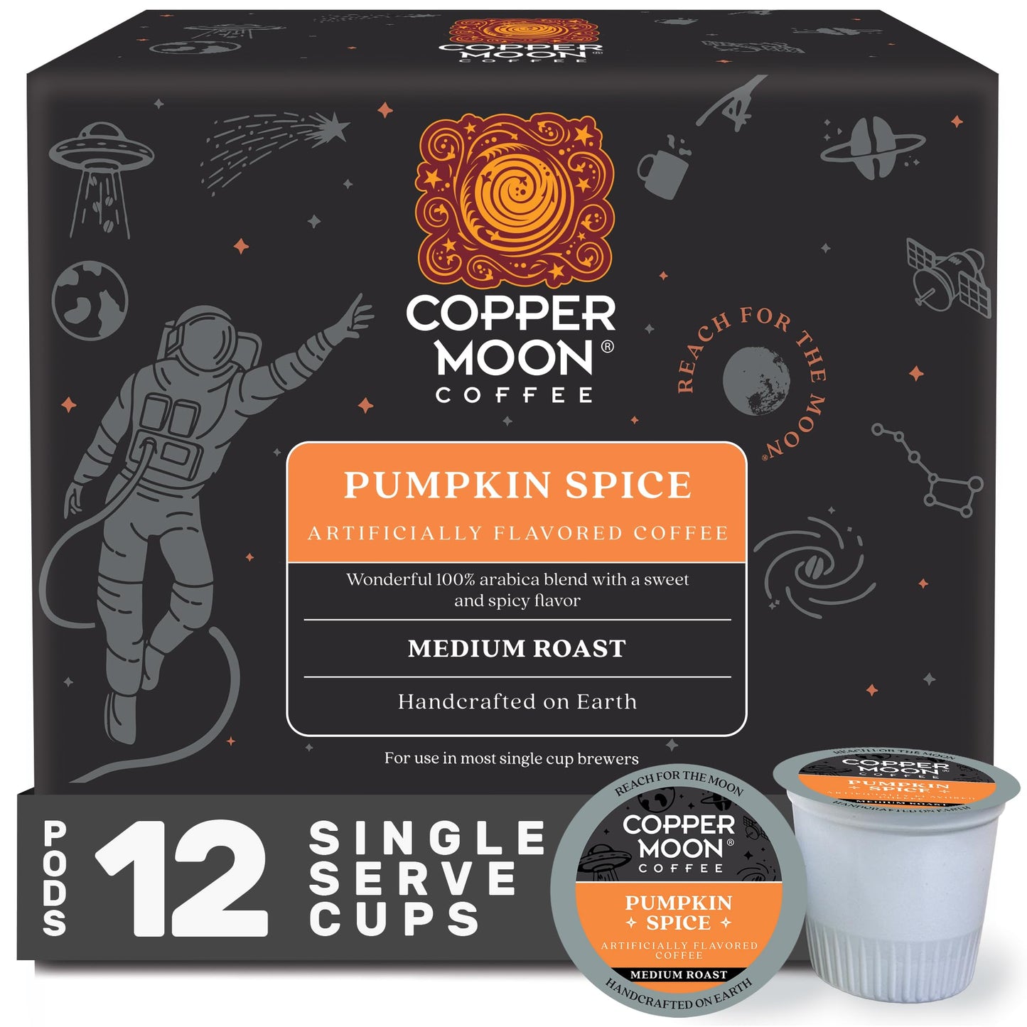 Copper Moon K-Cup Coffee Pods, Medium Roast, Pumpkin Spice Blend, 12 Count