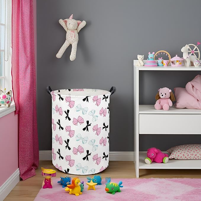 HIYAGON Butterfly Baby Laundry Basket Baby Hamper for Nursery Girl Kids Butterfly Hamper Cute Kids Toys Storage Bin Organizer Butterfly Room Decor for Home(Bowknot)