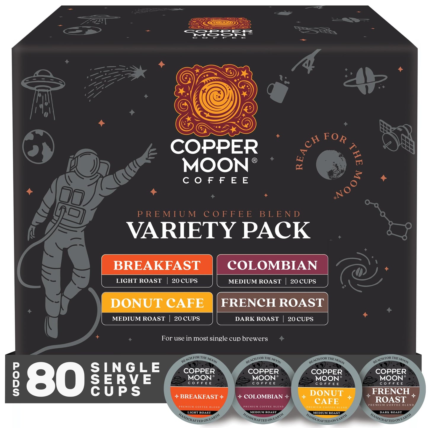 Copper Moon K-Cup Coffee Pods, Dark Roast, Sumatra Blend, 80 Count