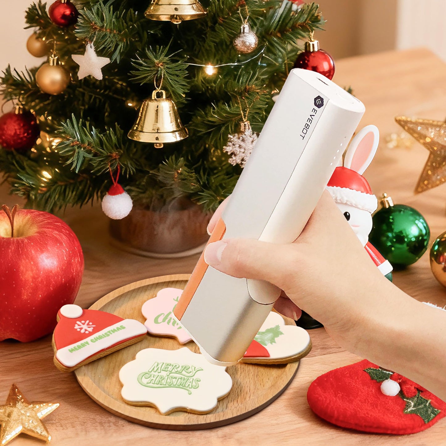 EVEBOT Handheld Food PrintPen, Portable Mini Latte Art & Dessert Decorator for Coffee, Macarons, Cookies - Bluetooth 4.2, Brown, Black, Red, Matcha 4PCS