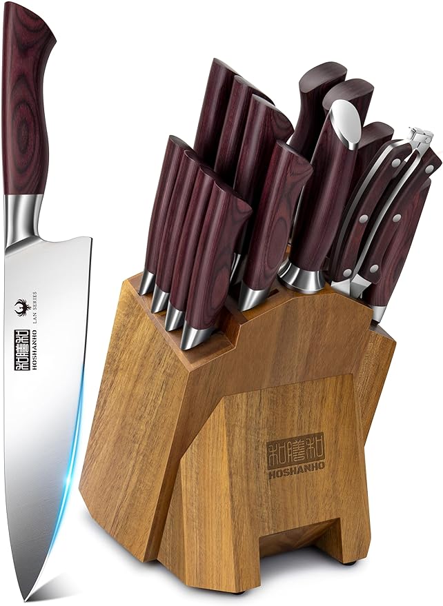 HOSHANHO 3PCS Kitchen Knife Set, Ultra Sharp Chef/Santoku/Paring Knives