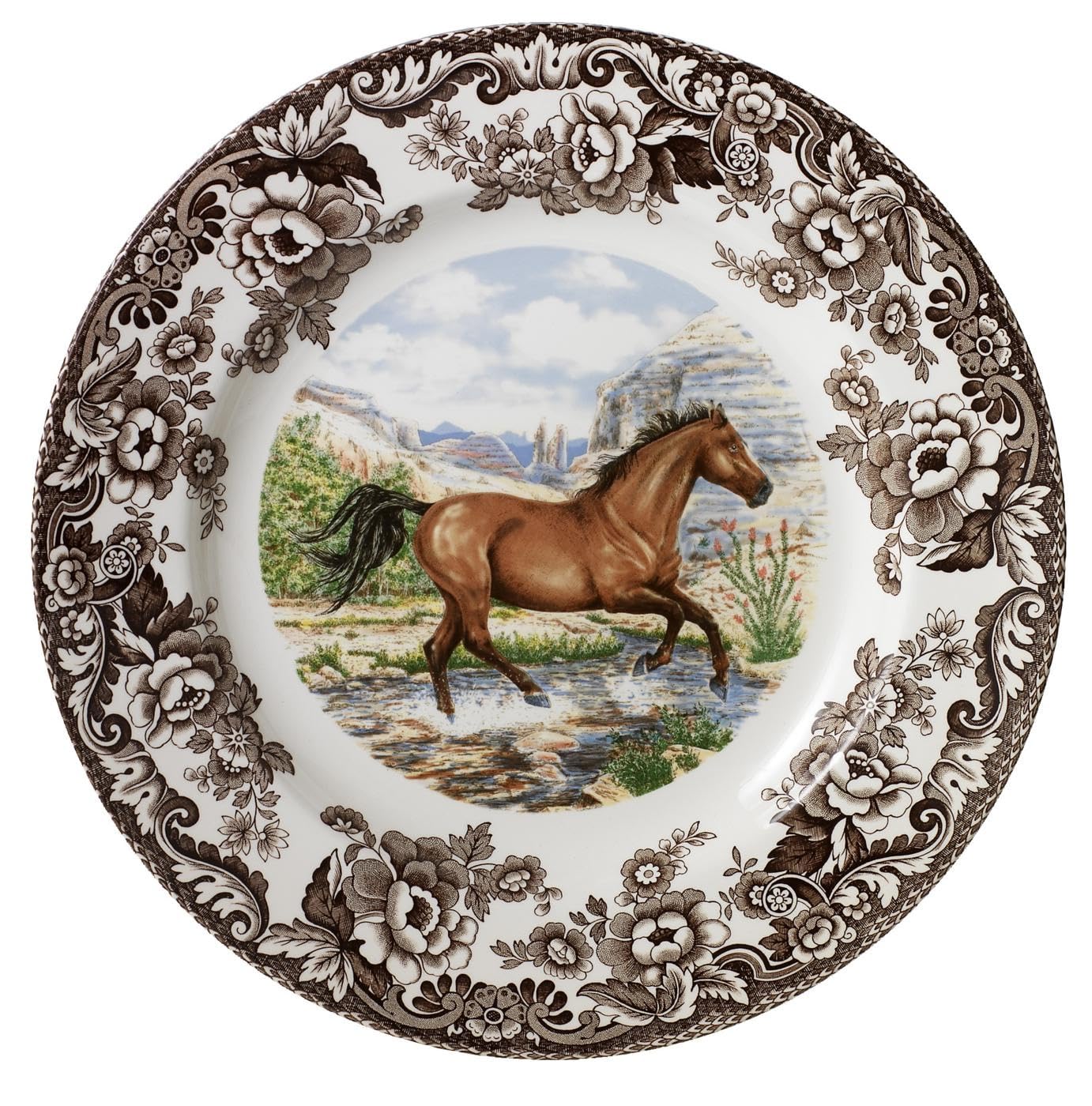 Spode Woodland Dinner Plate, Thoroughbred Horse, 10.5” | Made in England | Ideal Hunting Cabin Décor | Microwave and Dishwasher Safe