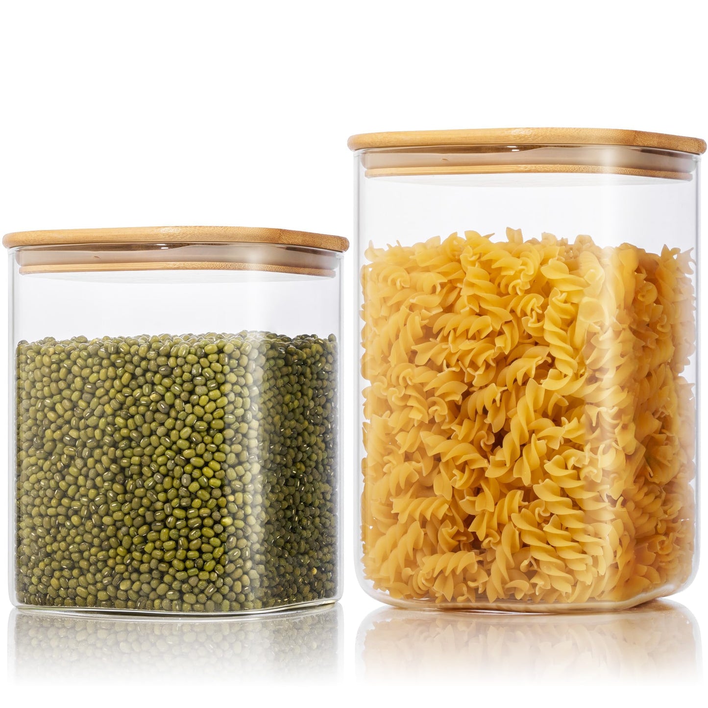 Large Glass Storage Containers 132oz&63oz, Pantry Jars with Bamboo Lids-2P