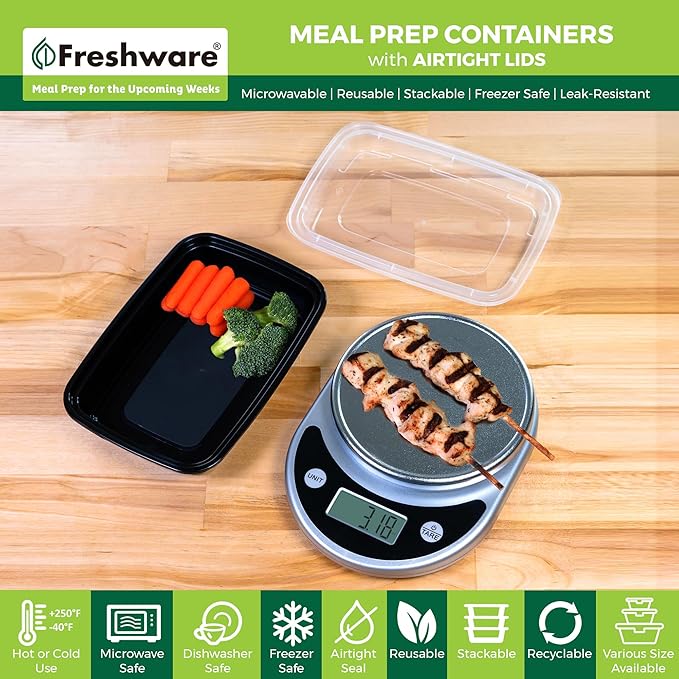 Freshware Meal Prep Containers [150 Pack] 1 Compartment Food Storage Containers with Lids, Bento Box, BPA Free, Stackable, Microwave/Dishwasher/Freezer Safe (24 oz)