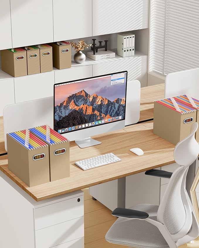 Oterri Cardboard File Organizer Box for Hanging File Folders Letter Size,File Box for Computer Desk,File Cabinet,Working Home,Office,Classroom (Brown, Letter Size - 2 Packs)