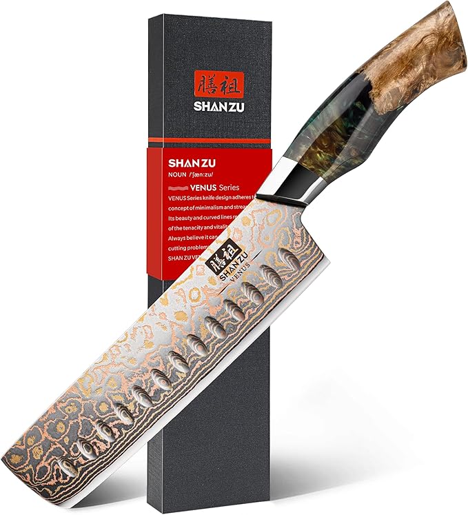 SHAN ZU Damascus Chef Knife 8 inch, Japanese Kitchen Knives