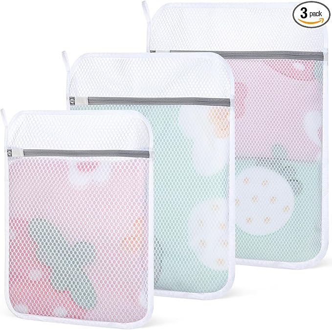 3 PCS Durable Honeycomb Mesh Laundry Bags for Delicates with Zipper, Reusable Laundry Bag Mesh Wash Bags for Washing Machine for Clothes, Shoes, Socks, Underwear, Bra (M + L + XL, White)