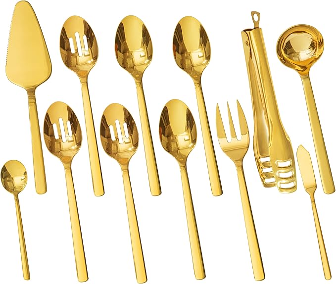 KINGSTONE 12 piece Large Hostess Serving Utensils Set,18/10 Stainless Steel