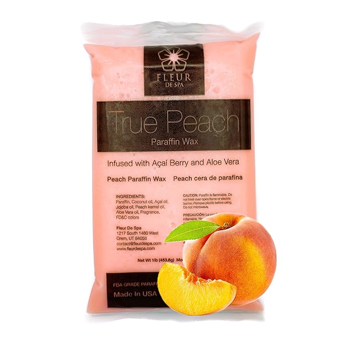 Premium Paraffin Wax Refills - Made in USA - Enhanced and Rich Oil Infusion of Coconut and Jojobo for Luxurious Spa and Home Use on Hands and Feet (True Peach, 1 pound)