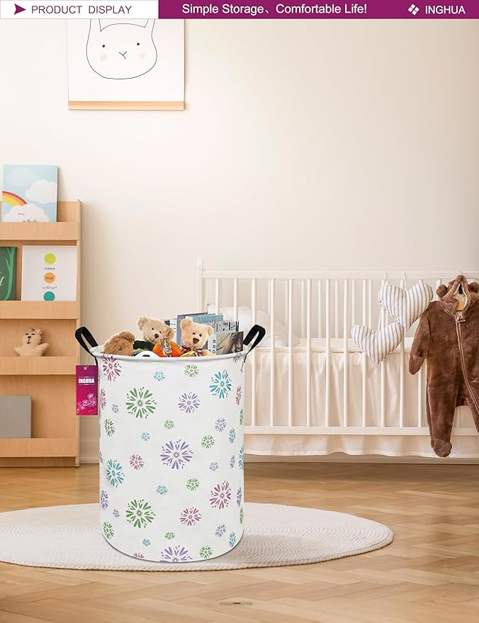 Laundry Hamper Large Canvas Fabric Lightweight Storage Basket/Toy Organizer/Dirty Clothes Collapsible Waterproof for College Dorms, Boys and Girls Bedroom,Bathroom(Colorful fireworks)