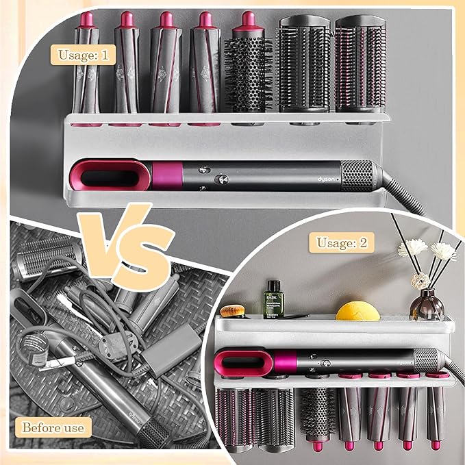 Airwrap Storage Holder Compatible with Dyson Airwrap Curling Iron Wall Mounted Storage Rack Holder for Home Organizer (with Comb) White