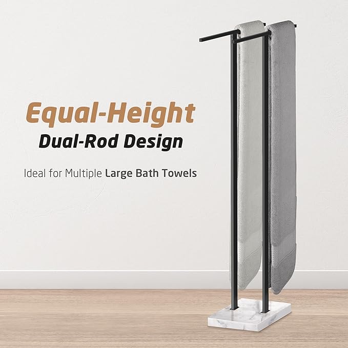 KES Standing Towel Rack, 37" H (Equal Height) Towel Rack Stand with Marble Base, Free Standing Towel Racks for Bathroom Floor, 18/8 Stainless Steel Matte Black, BTH229-BK