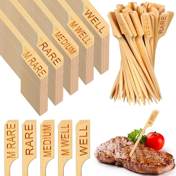 Soaoo 1000 Pcs 3.5" Assorted Bamboo Wood Temperature Picks Steak Markers