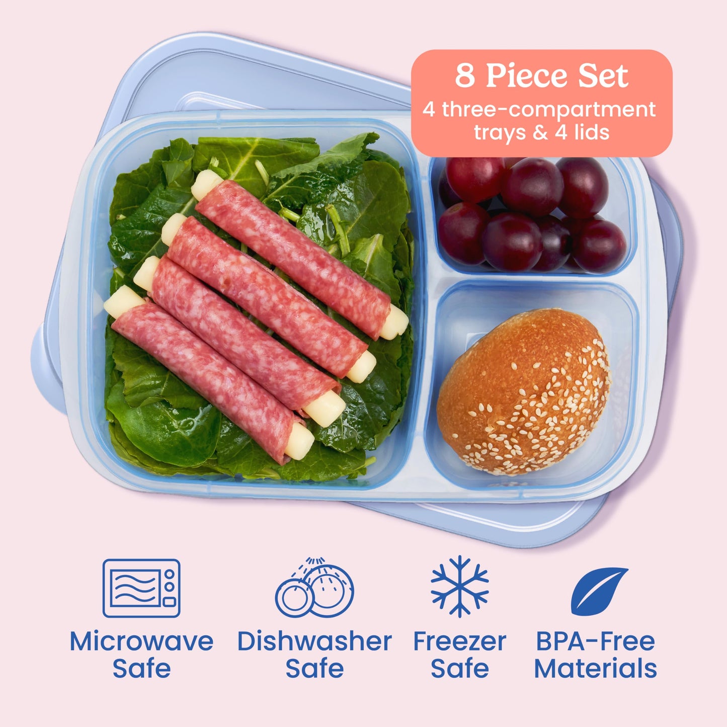 Bentgo Easyboxes Stackable 3-Compartment Bento Lunch Boxes, Set of 4
