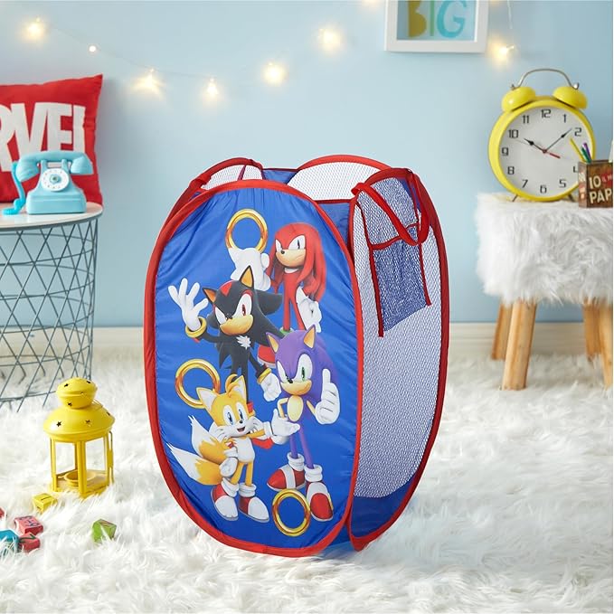 Sonic the Hedgehog Pop Up Hamper with Durable Carry Handles for Laundry, Nursery, Storage, 21'' H x 13.5'' W X 13.5'' L