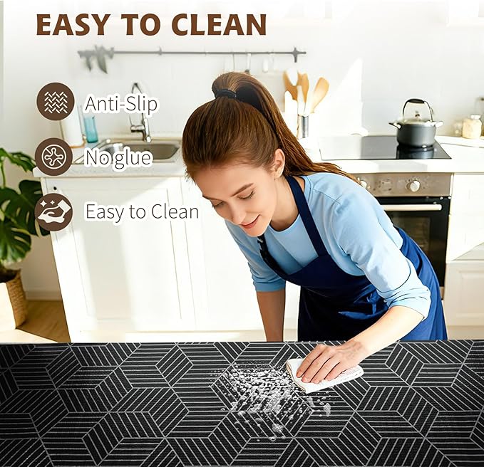 Shelf Liners for Kitchen Cabinets 12in x 20FT, Non Adhesive Cabinet Liner Strong Non-Slip Black and Silver Geometric Drawer Liner, Easy to Clean for Shelf, Cabinet with Knife and Tape Measure