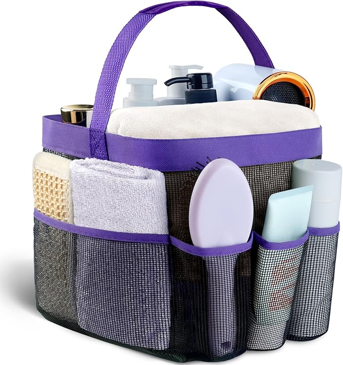 Attmu Mesh Shower Caddy Portable for College Dorm Room Essentials with 8 Pockets, Hanging Shower Caddy Dorm Basket, Quick Dry Shower Bag for Bathroom
