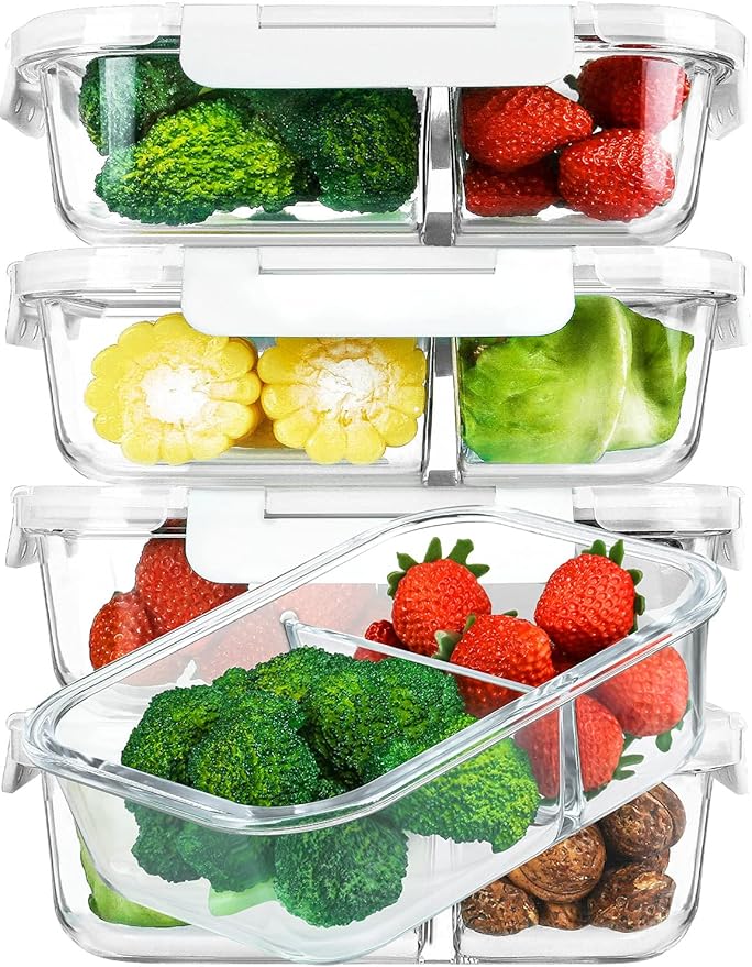 M MCIRCO 5 Pack,36 oz, 2 Compartments Glass Meal Prep Containers with Lids