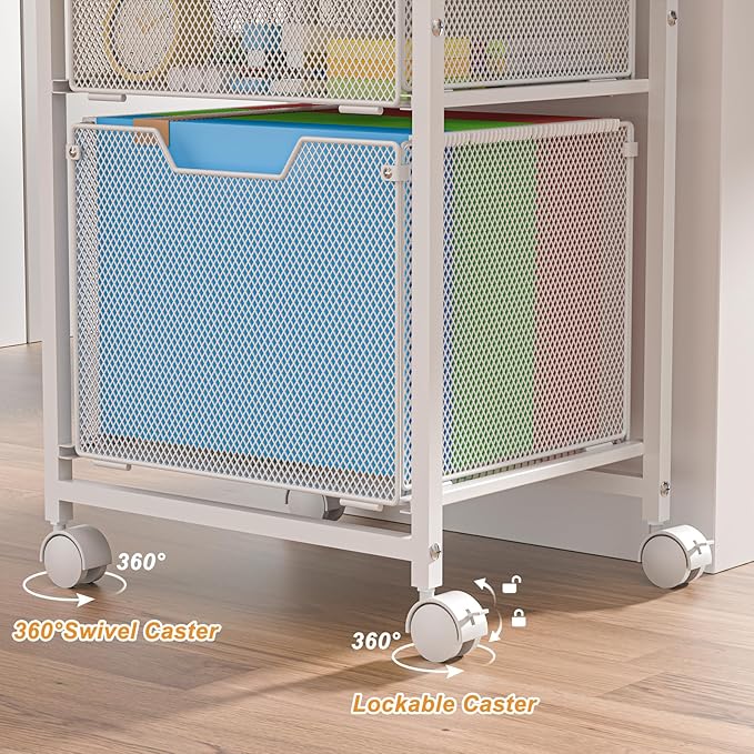 Rolling File Cart with 2 Drawers, White File Cabinet Organizer for Hanging File Folders, Letter-Size File Storage with Wheels, Multi-Layer Mobile Filing Cabinet for Office and Home, White