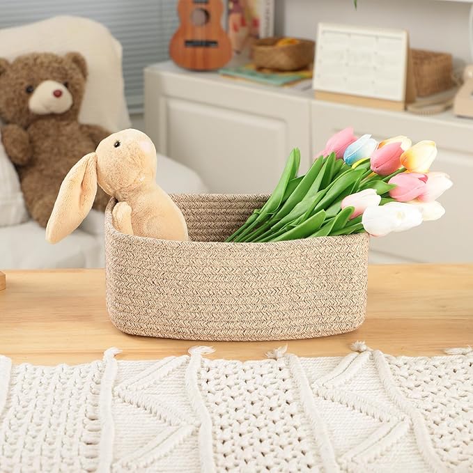 Small Storage Baskets for Organizing | Closet Organizer Bins | Shelf Toy Basket | Woven Rope Baskets | Cube Decorative Box | Shallow Basket | L11.5xW7.5xH4.7| Brown