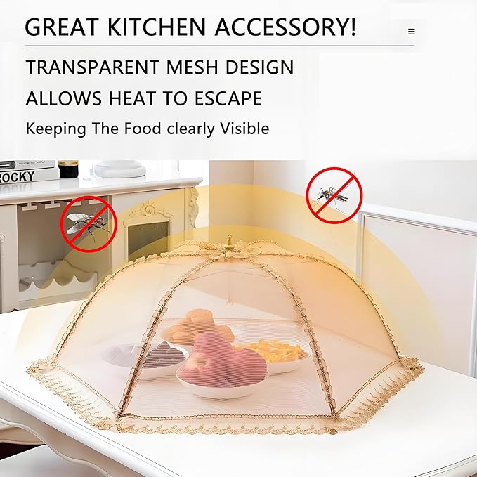 Procraan 3-Pack Extra Large Food Cover, 32"x32" Pop-Up Food Nets, Mesh Food Covers Tent Umbrella for Outdoors, Screen Tents, Parties Picnics, BBQs, Reusable and Collapsible Food Tents