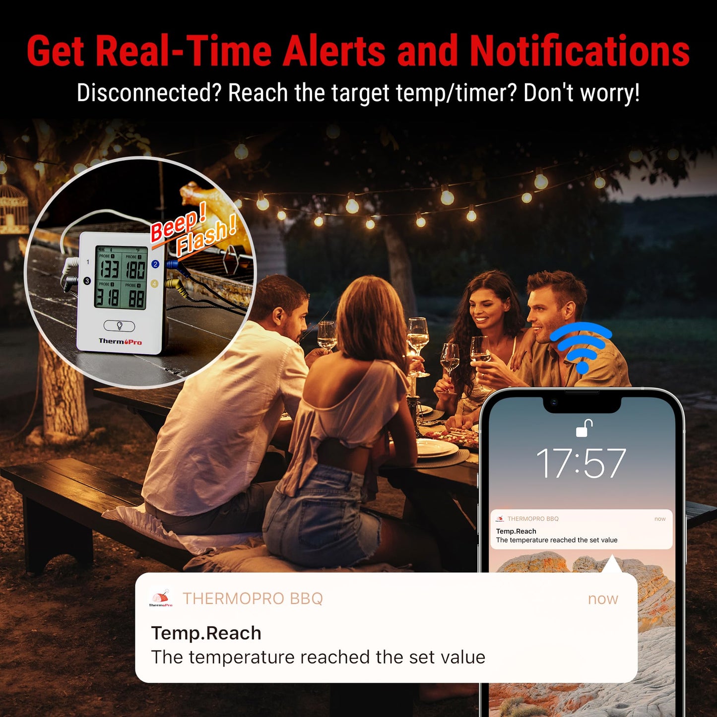 TempPro TempSync 650ft Bluetooth Meat Thermometer for Cooking with 4 Probes