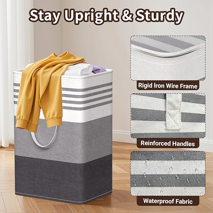 WOWBOX 2 Pack Laundry Hampers Baskets, Freestanding Dirty Clothes Hampers with Reinforced Handles & Cross Stitch & Waterproof Coating, for Laundry Bedroom Bathroom, 2 x 75L