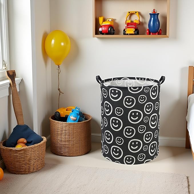 HIYAGON Baby Laundry Basket Baby Hamper for Nursery Girl Kids Hamper Cute Kids Toys Storage Bin Organizer Smile Room Decor for Home(Smile)