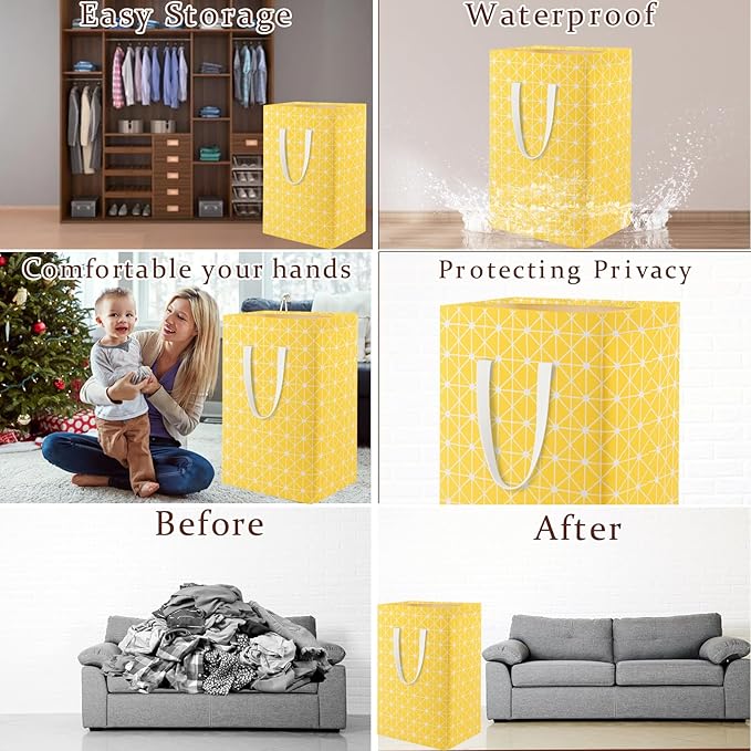 Waterproof Laundry Hamper Collapsible Laundry Basket Leather Handle Laundry Bag Large Clothes Storage Toy Organization for Bathroom Bedroom Laundryroom College Dorms (Nursery Bins Boxes-004)