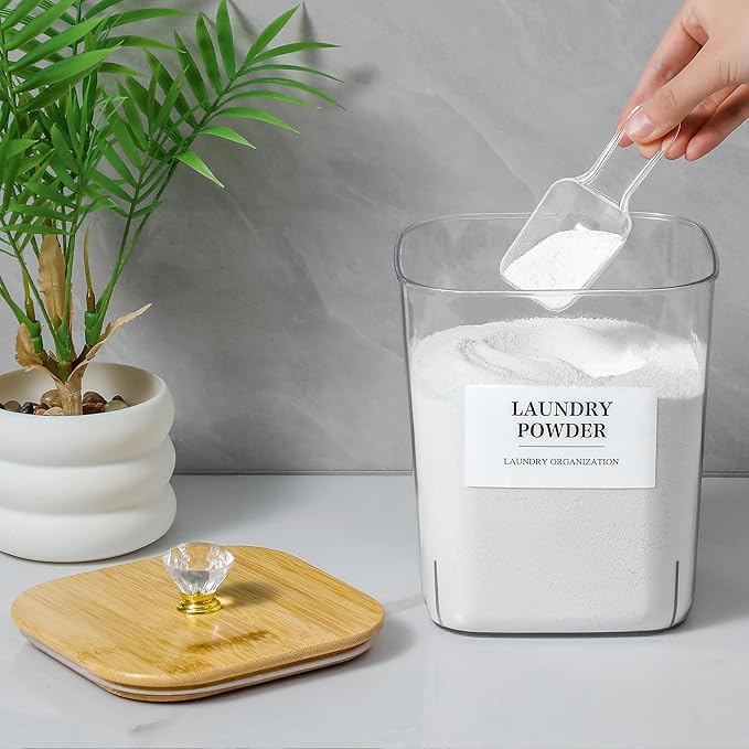3 Pack Plastic Laundry Pods Container & Dryer Sheet Holder with Lids, Labels & Scoops - Laundry Powder Container for Laundry Room Organization and Storage