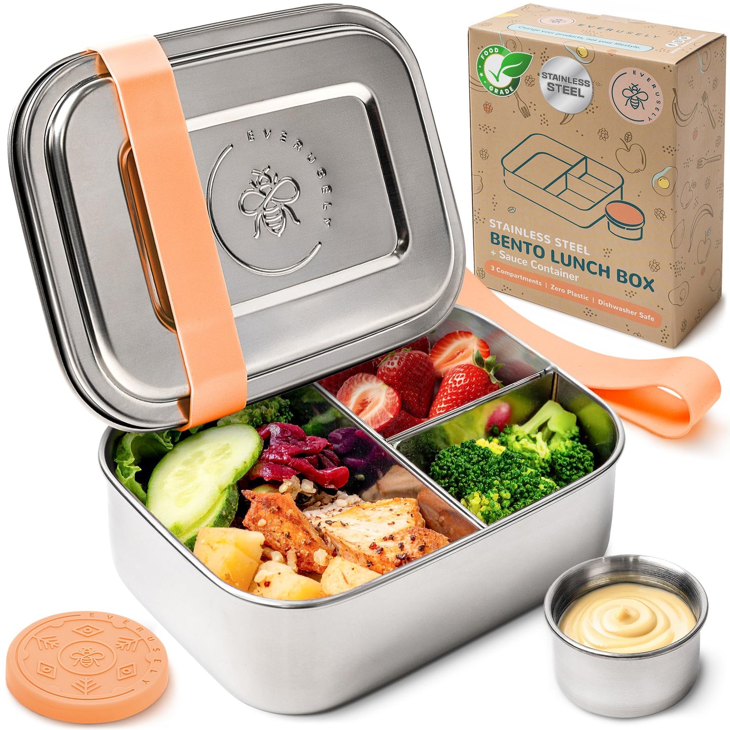 Stainless Steel Bento Box + Condiment Container - Lavender, 27oz / 0.8 L