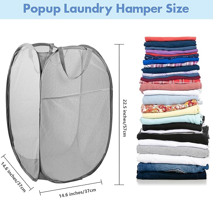 DUCOO Pop Up Hamper, 1 PCS Mesh Pop Up Laundry Hamper, Foldable Mesh Laundry Basket with Space-Saving Design for Home, Dorm, Travel & Storage - Gray