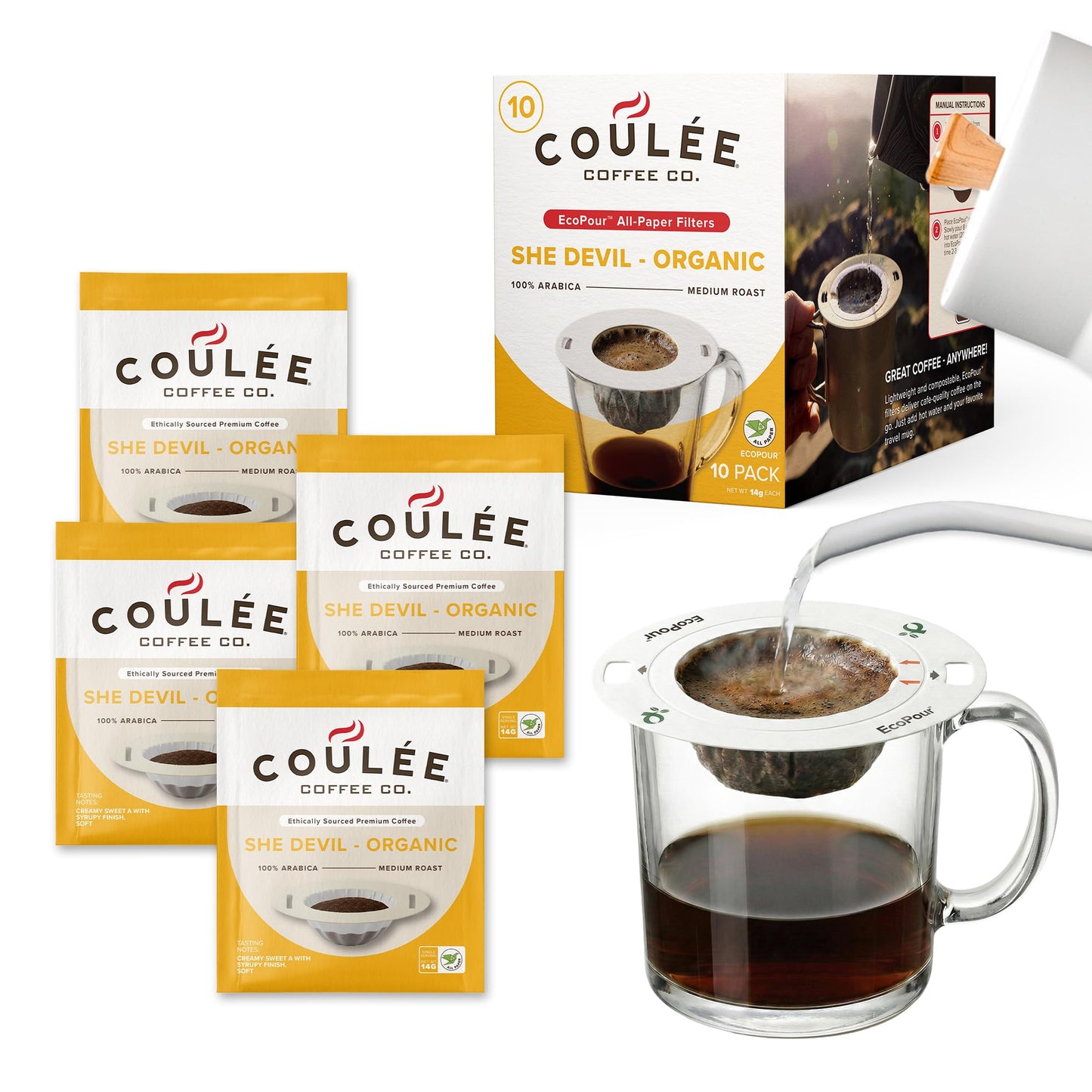 Coulée EcoPour Coffee Variety Pack, Single Serve, 4 Flavors, 20 Pack
