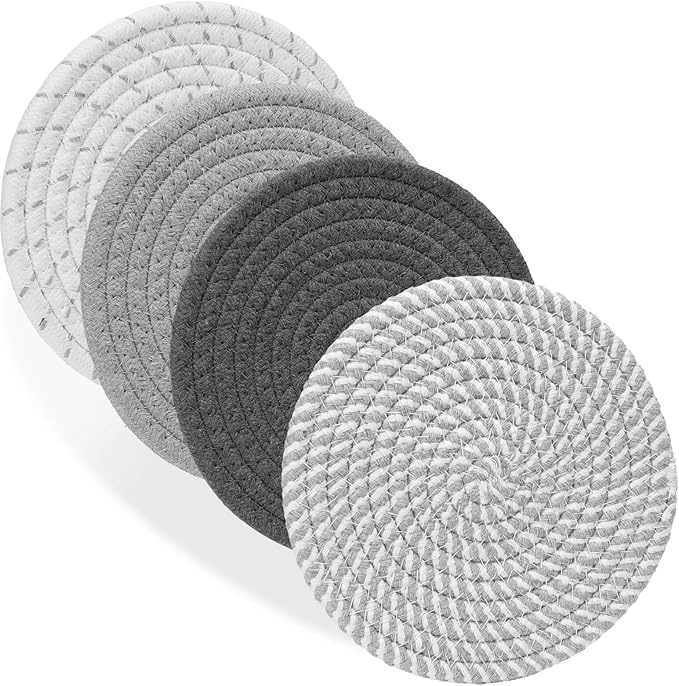 Billbotk 7" Trivets for Dishes, Pots and Pans, 4 Heat Resistant Hot Pads, Pot Holders for Kitchen, Plate Mats for Countertops, Table, Home Essentials, Farmhouse Decor