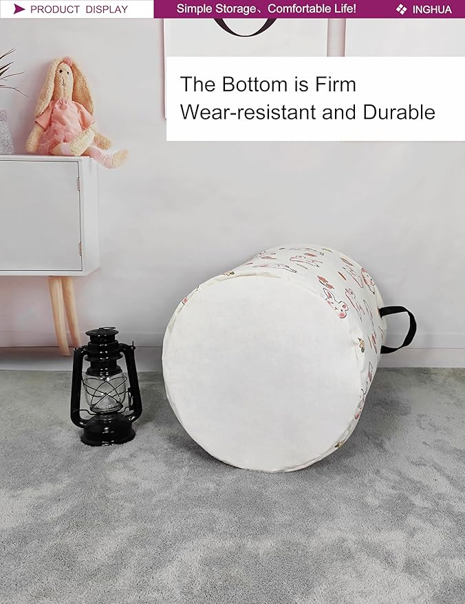 Laundry Hamper Large Canvas Fabric Lightweight Storage Basket/Toy Organizer/Dirty Clothes Collapsible Waterproof for College Dorms, Boys and Girls Bedroom,Bathroom(rabbit)
