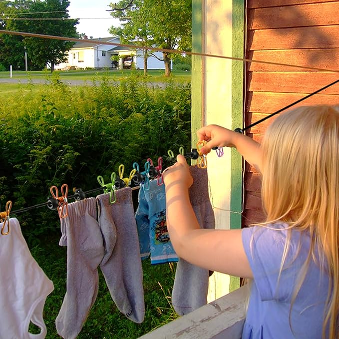 2 Pack Camping Clothesline Portable 12 Clothespins, Pink Camping Accessories Travel Clothesline for Outdoor Indoor, Retractable Clothes Line Elastic Clothesline for Camper Hotel Room