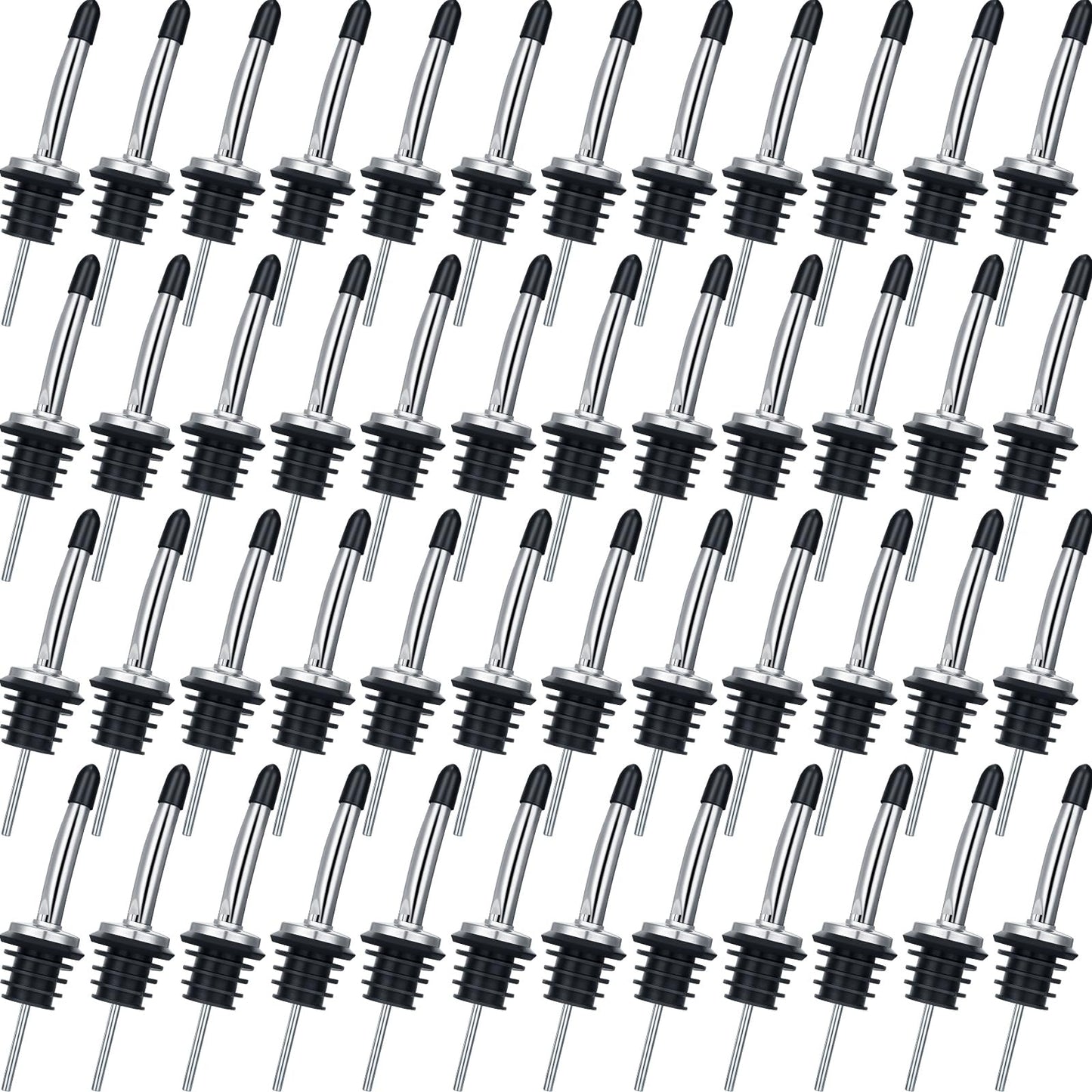 Chengu 72 Pcs Liquor Spout Stainless Steel Bottle Pourers Tapered Liquor Pourers with Rubber Dust Caps Tapered Spouts Set Bar Supplies Vinegar Bottle Dispenser Wine Spout for Alcohol Olive Oil